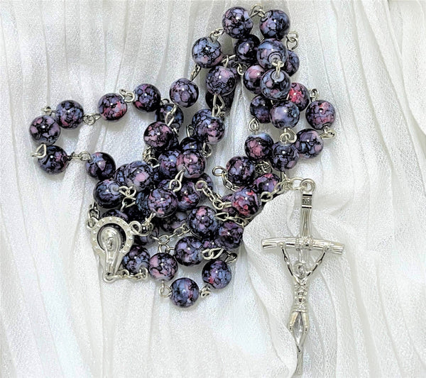 Hard Rock Marble Rosary(8mm beads, 50g) - Black Marble Rosary