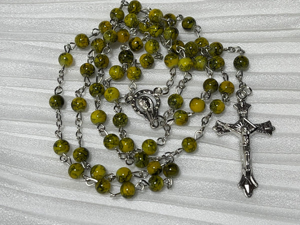 Army Green Marble Glass Rosary