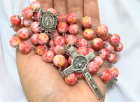 Pink Mystical Rose Rosary(10mm beads, 90g) Rose Gold Rosary